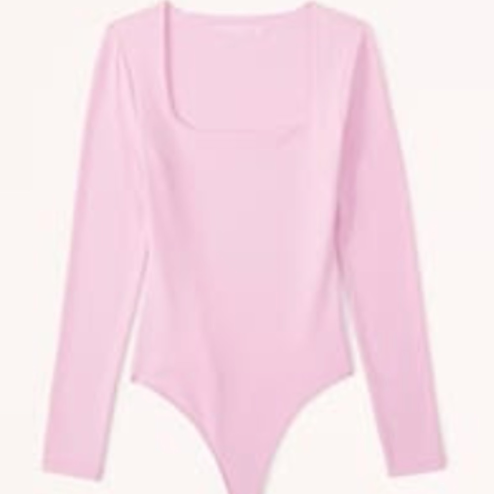 Abercrombie & Fitch Pink Long-Sleeve Seamless Fabric Soft Squareneck Bodysuit